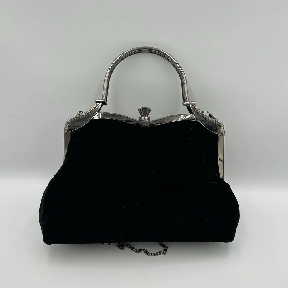 Vintage‎ VENDULA Purse Black Velvet Rhinestones Sequins Poinsettias